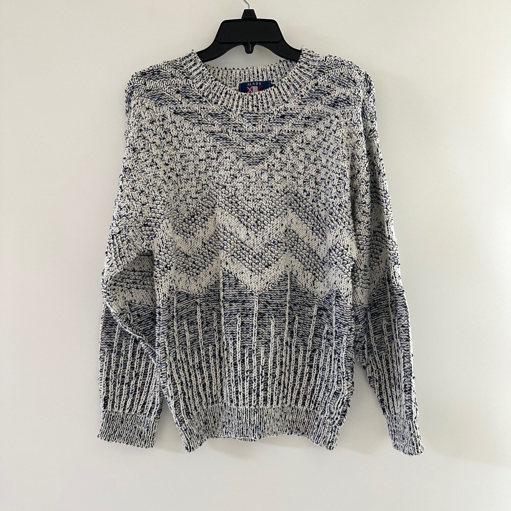 Vintage 90s Mens Textured Knit Cotton Sweater Medium Fisherman Retro Grandpa